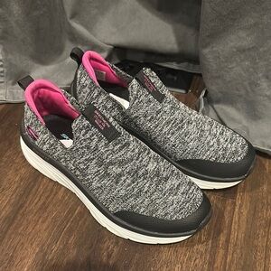 Gray and Pink Slip-On Sneakers